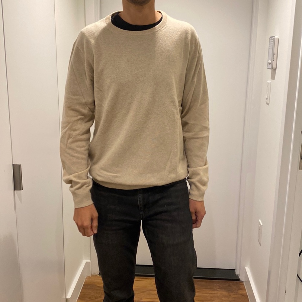 J crew mens cashmere sweater in tan